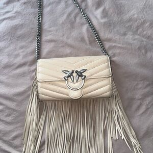 Pinko - Love Wallet Fringes Leather Bag - White